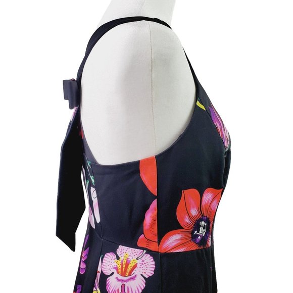 Ann Taylor Black Label Big Flower Shift Dress Open Back with Big Bow Detail Sz 2 - Picture 9 of 13